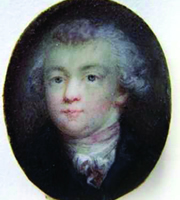 Mozart snuff box, inscribed “Joh. Mozart 1783,” miniature painting on ivory, in a brass frame beneath glass, inset in a snuff box made of tortoiseshell, 1783?, oval: 3 x 2.5 cm, Salzburg, International Mozarteum Foundation, Mozart Museums and Archives.
