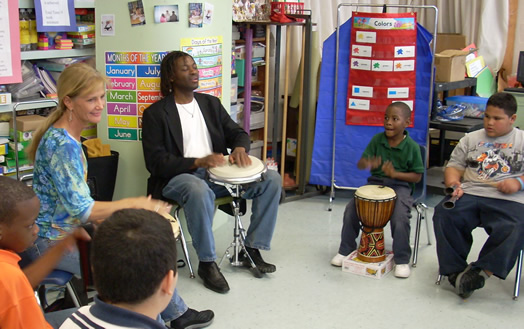 Nanette Ledet, at left, with her blind and seeing-impaired students.