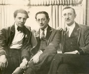 Backstage at the Capitol Theatre (Broadway at 50th Street), sometime between 1928 and 1930. From left, Bernard Nadelle [?], Leo Zeitlin and Alexander Savitsky.
