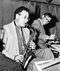 Henry Foner (on saxophone) Jack Foner playing at the fur workers union resort in the Catskills, circa 1947.