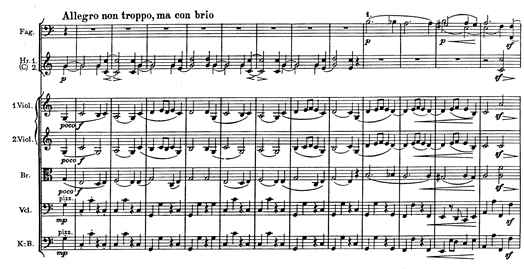 An excerpt from Brahms' Symphony no. 1 (Op.68), fourth movement, well known to any graduates of the High School of Music and Art as its school song, with lyrics "Now Upward in Wonder."