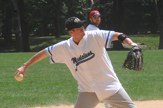 Third baseman Kevin Witt throws the batter out.