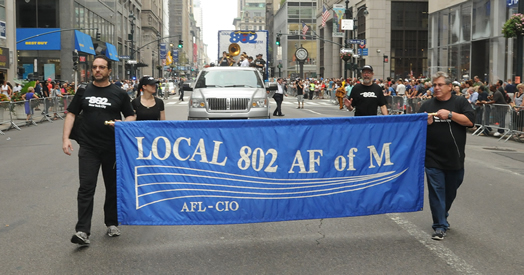 Local 802 officers, staff and supporters marched in the annual labor parade sponsored by the Central Labor Council.