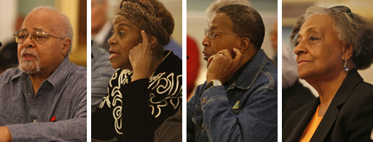 From left, Jimmy Cobb, Keisha St. Joan, Bob Cranshaw and Bertha Hope all make their case why City Council should support Justice for Jazz Artists at a recent committee hearing. Photos: Kate Glicksberg.
