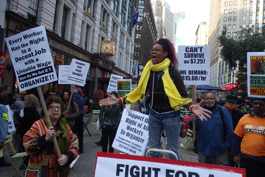 Fast food workers demand fair wages in a rally lasst year near Herald Square. Photo: The All-Nite Images via Flickr