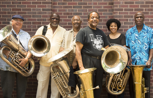 Howard Johnson's all-tuba ensemble GRAVITY. Photo by Albie Mitchel.