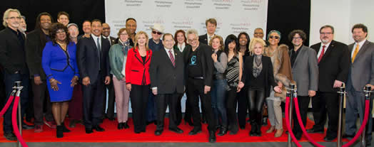 FAIR PAY FOR MUSICIANS ON THE RADIO! Rep. Jerrold Nadler (center) has co-sponsored the Fair Play Fair Pay Act of 2015. The bill would require AM/FM radio stations to pay musicians (and copyright holders) when their music is heard on the radio. Currently, only songwriters and publishers get paid for AM/FM broadcasts. This bill could put real money in the pockets of Local 802 members, many of whom have recorded on classic albums over the past 30 years. At a recent press conference above, Local 802 President Tino Gagliardi shared the stage with AFM President Ray Hair, Rep. Marsha Blackburn, SAG-AFTRA National Executive Director David White, MusicFIRST Executive Director Ted Kalo, Elvis Costello, Roseanne Cash, Cyndi Lauper, Gloria Gaynor, Martha Reeves, Marc Ribot, Cassandra Wilson and many other legendary artists. Photo via Facebook page of Rep. Jerrold Nadler. Used with permission.