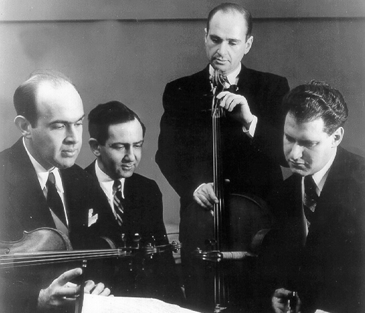 Alan Shulman and his brother Sylvan formed the Stuyvesant Quartet in 1938. Above, the two Shulman brothers with Bernard Robbins and Ralph Hersh, in 1947.