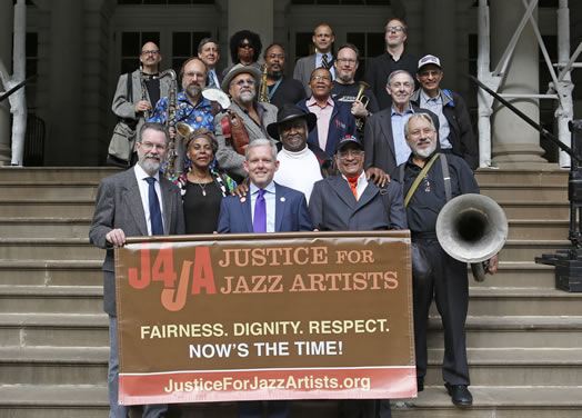 Jazz musicians and union staff were in high spirits after City Council voted to support Justice for Jazz Artists in October 2014.