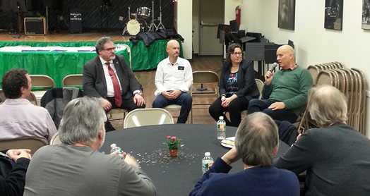 The annual meeting of the New York chapter of the RMA featured a panel discussion focused on intellectual property and artists' royalties. Panelists pictured above, from left) included Tino Gagliardi, Marc Sazer (RMA International), Stefanie Taub (SAG-AFTRA and AFM & SAG-AFTRA fund trustee) and Bruce Bouton (RMA International and AFM & SAG-AFTRA fund trustee.)