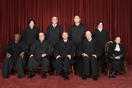 THE SUPREMES: Top row (left to right): Sonia Sotomayor, Stephen G. Breyer, Samuel A. Alito and Elena Kagan. Bottom row: Clarence Thomas, the late Antonin Scalia, Chief Justice John G. Roberts, Anthony Kennedy and Ruth Bader Ginsburg. Photo: Steve Petteway via Wikipedia.com