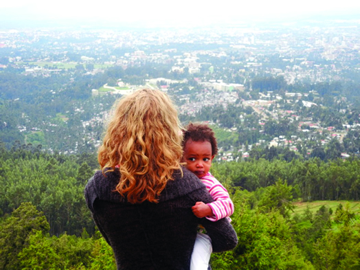 Anja Wood and her daughter, overlooking Addis Ababa, Ethiopia in 2011