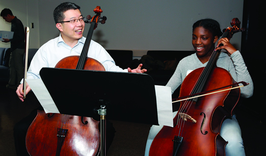 New York Philharmonic cellist Qiang Tu with an "All Star" student.