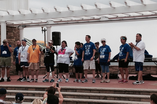 Local 802 member Gregory Landes (front row, fourth from the right) with fellow cancer survivors at last year's Undy 5000 event, sponsored by the Colon Cancer Alliance.