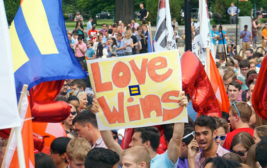 A large crowd celebrates in front of the Supreme Court on June 26, 2015 when same-sex marriage was ruled constitutional. Photo: Ted Eytan via flickr.com
