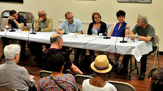 JAZZ MENTORS ARE IN THE HOUSE: From left, Ben Allison, Alvester Garnett, Local 802 jazz rep Todd Weeks, Amy London, Sherrie Maricle and Marc Ribot.