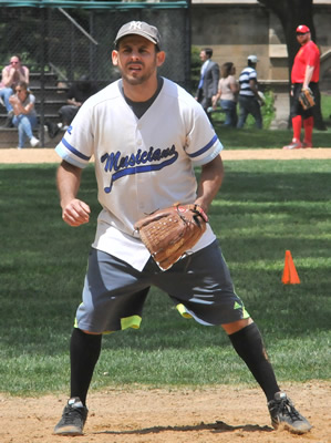 Aaron Low sets up at third base.