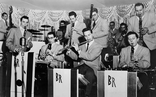 The sax/woodwind section in Boyd Raeburn's band featured many doublers. Photo courtesy of Bruce Raeburn.