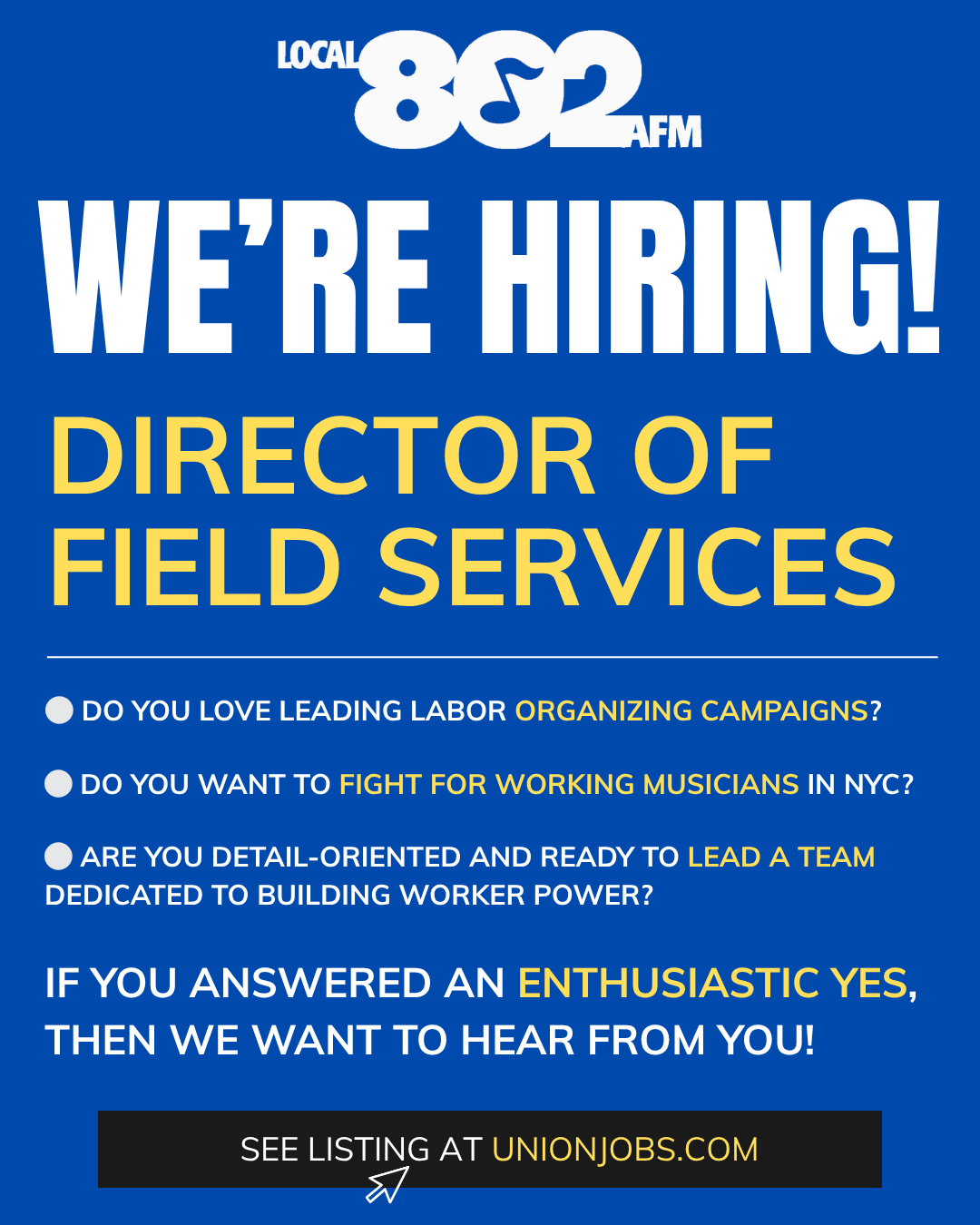 LOCAL 802 IS HIRING | Local 802 AFM